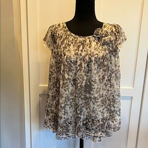 New Channel Abstract Floral Blouse in Cream and Brown Size M